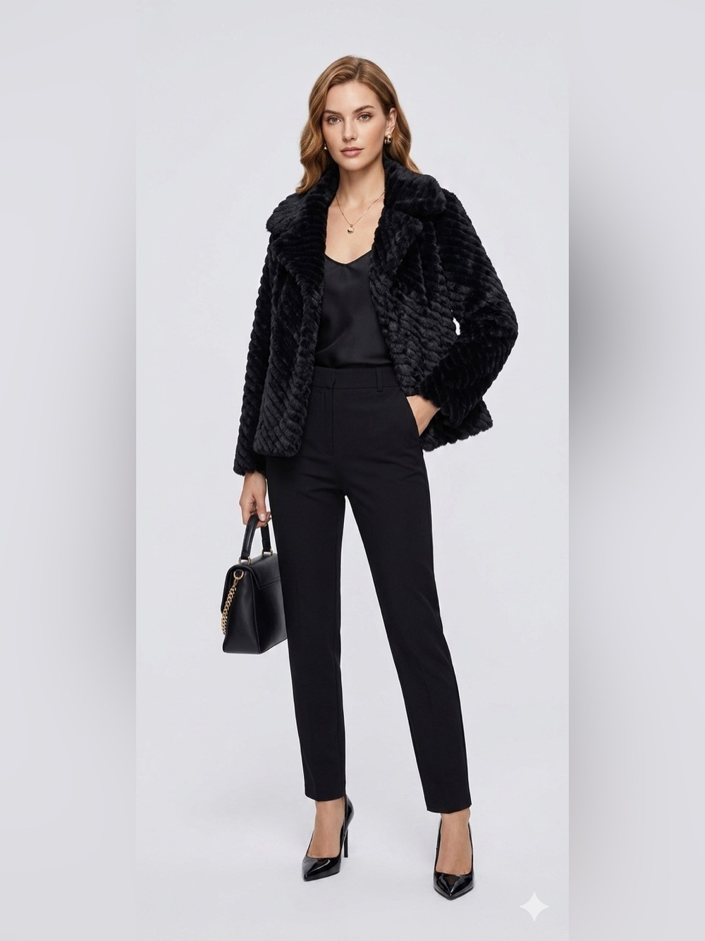 Miss Sixty Luxury Bolero Cut Faux Fur Plush Coat Mob Wife Gothic SMALL Black